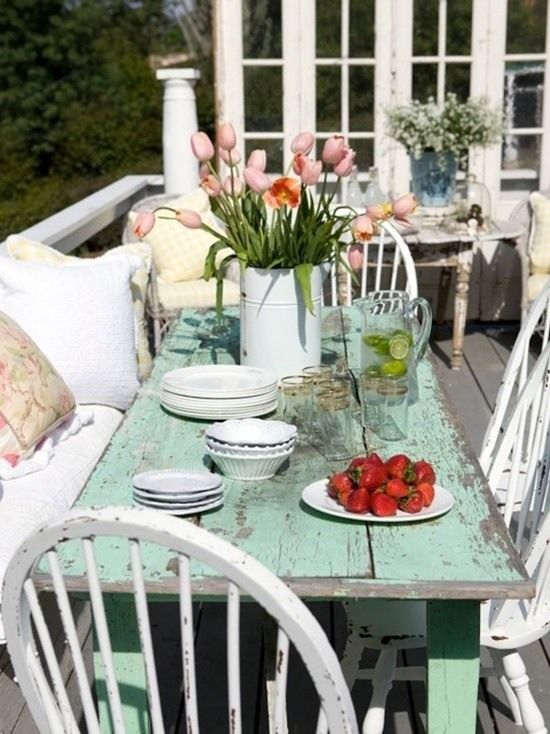 table dining shabby chic patio distressed mint terrace shelterness décor