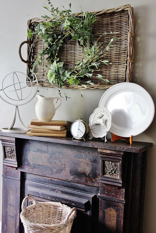 low basket with handles used for wall decor