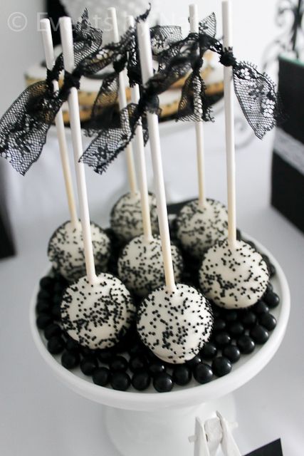 Picture Of black and white cake pops and candies