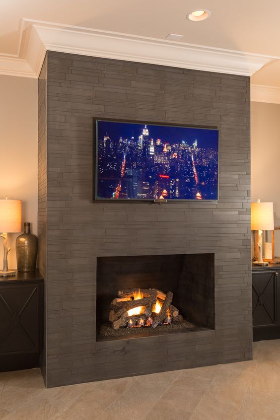 wall fireplace tv gas flat mount stone screen unit contemporary fireplaces custom clad modern mounted panel electric living wood television