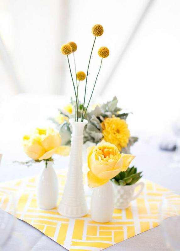 a sweet grouping of thrifted milk glass and a cheerful yellow palette