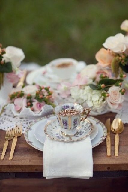 use vintage dishes and cups for a refined tablescape