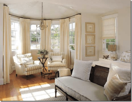 Simple Bay Window Decoration White Window Frames Stripped Chair