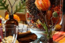 a cozy fall centerpiece with lots of fall stuff