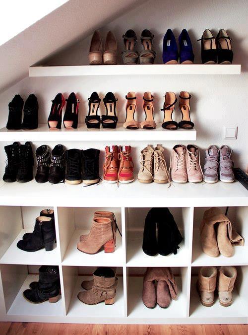 IKEA lack shelves and EXPEDIT bookcase serve well as a cheap shoe display