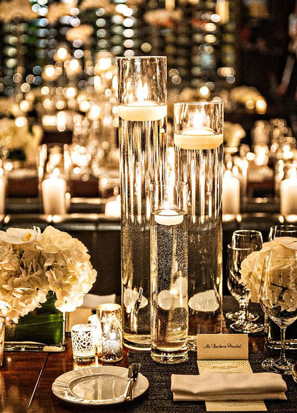 cool glowing wedding centerpiece with water