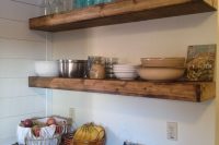 faux floating shelves is an easy DIY solution for kitchen storage
