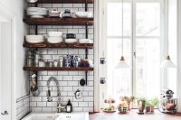 small kitchens could win from using wall shelves because they occupy even really tight spaces