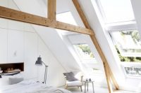 minimalist attic bedroom design with super large windows