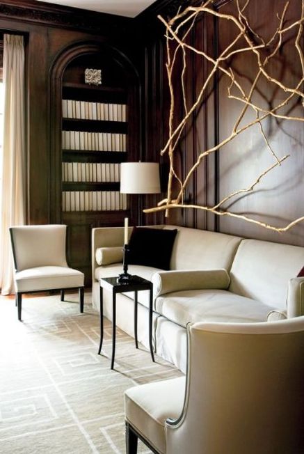 a stunning wall decoration fully made of bleached branches is a cool idea to enliven  such a formal space