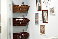 hanging baskets is a very smart idea to help you with storage in a small bathroom