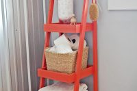 ladders are very useful to organize an open storage in a bathroom