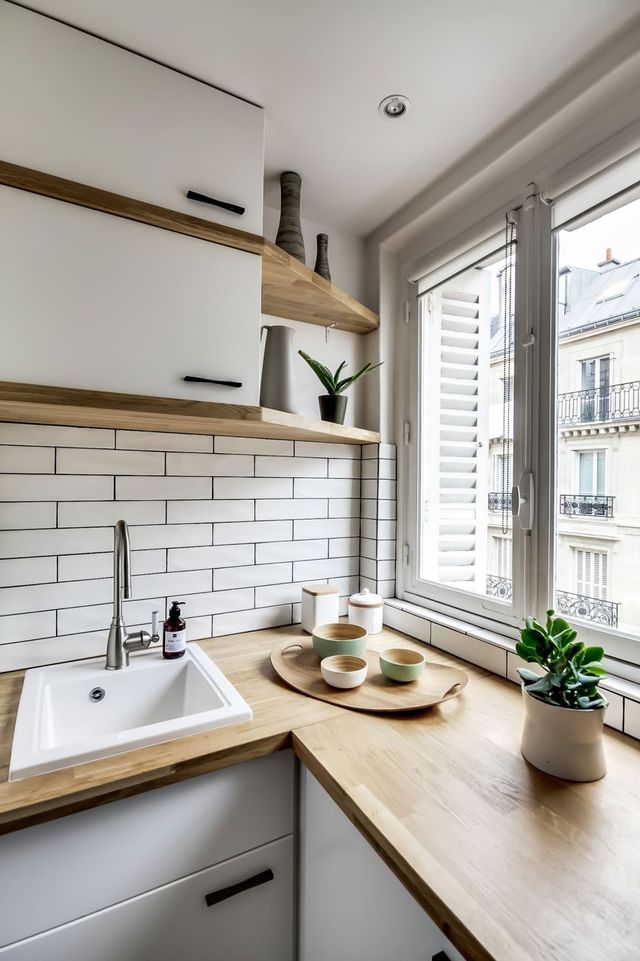tiny parisian apartments usually have small kitchens that look beauitful anyway