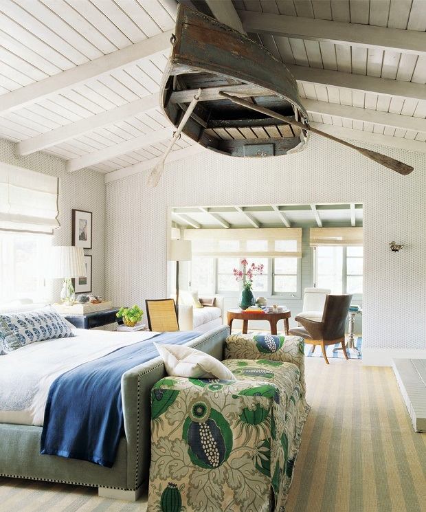 who could thought that an old wooden boat could become a part of a bedroom ceiling decor