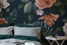 dark floral wallpaper for an accent in the moody space, a touch of elegant print