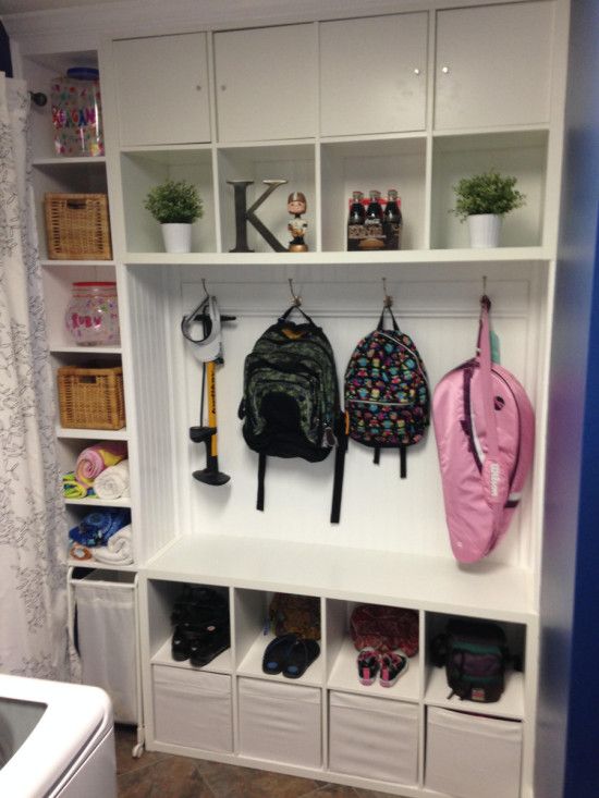 2 kallax shelving units from IKEA are perfect cubbies to organize a mudroom