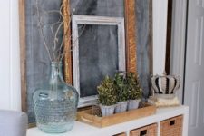 an entryway console with basket cubby shelves is a great farmhouse item to rock