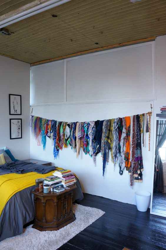 here is a great illustration of how scarf display could be used as a part of wall decor