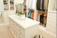 spacious walk-in closet with a dresser in a middle