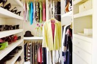 super small walk-in closet with a smart shoe organizer
