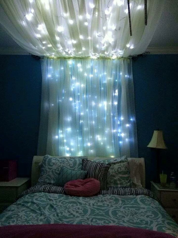 ideas to hang christmas lights in a bedroom
