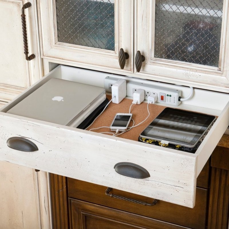 smart way to hide cords in a kitchen drawer