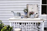 outdoor potting table in white