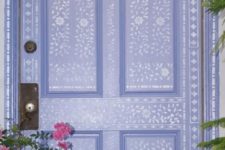 make your front door special using blue paint and white paint and stencils like here