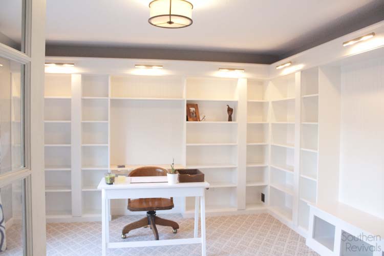Getting a built in library look with Billy bookcases is possible. Perfect for a home office!