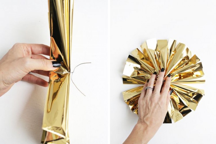 DIY Sparkling Gold Mylar Pompom Garland