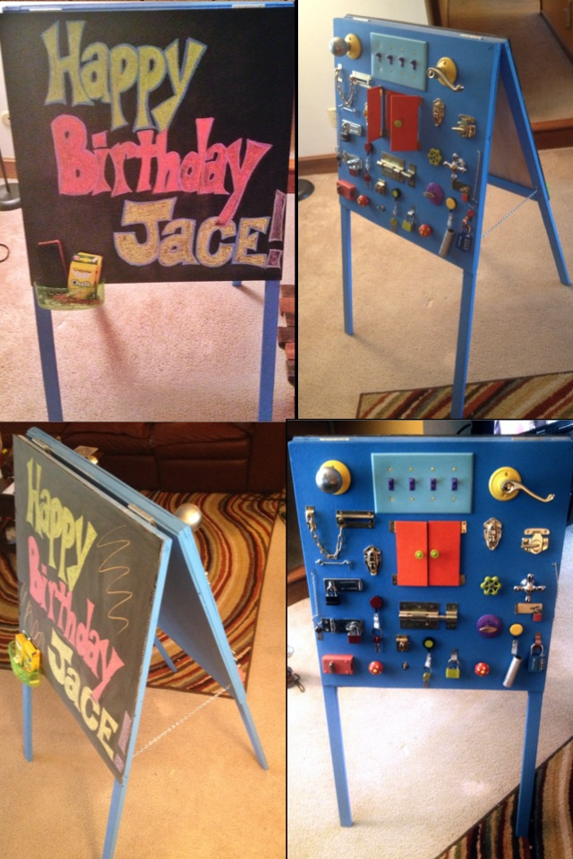 Do you have an easel you don't need anymore? Turn it into a little playground for your kids. (via https:)