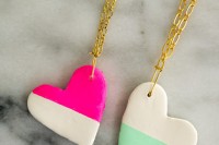 DIY colorblock heart necklace
