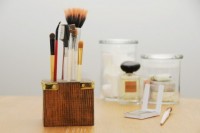 wooden makeup brush stand