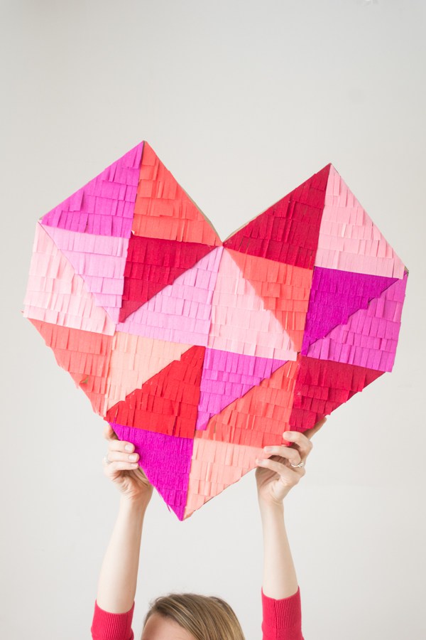 DIY Colorful Fringe Filled Geometric Heart