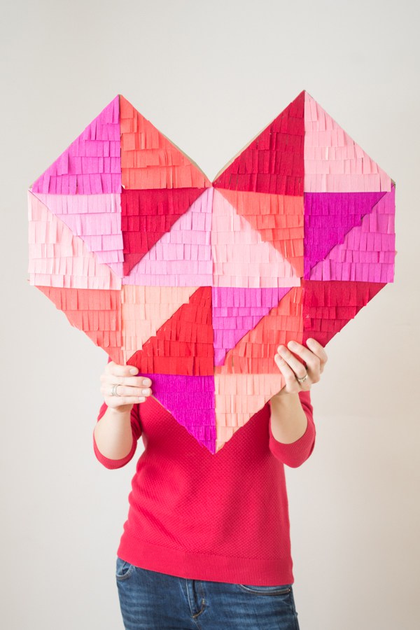 Picture Of diy colorful fringe filled geometric heart  3