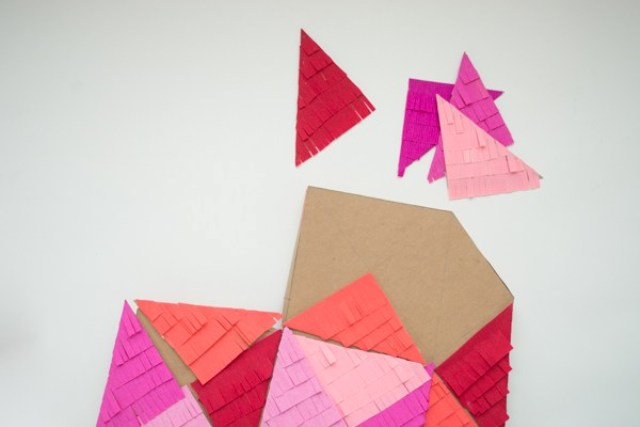 Picture Of diy colorful fringe filled geometric heart  6