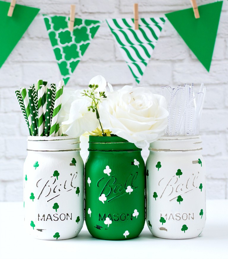 Picture Of diy painted shamrock mason jars for st.patricks day  1