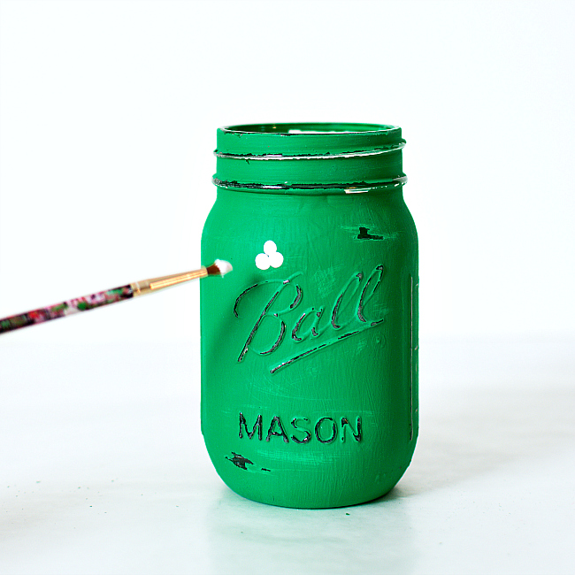 Picture Of diy painted shamrock mason jars for st.patricks day  4