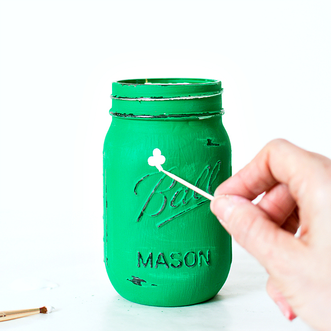 Picture Of diy painted shamrock mason jars for st.patricks day  5