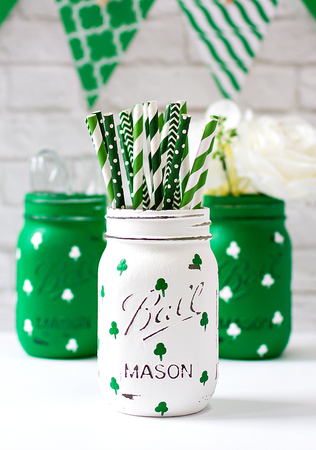 Picture Of diy painted shamrock mason jars for st.patricks day  7