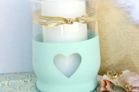 DIY mint heart candle holder