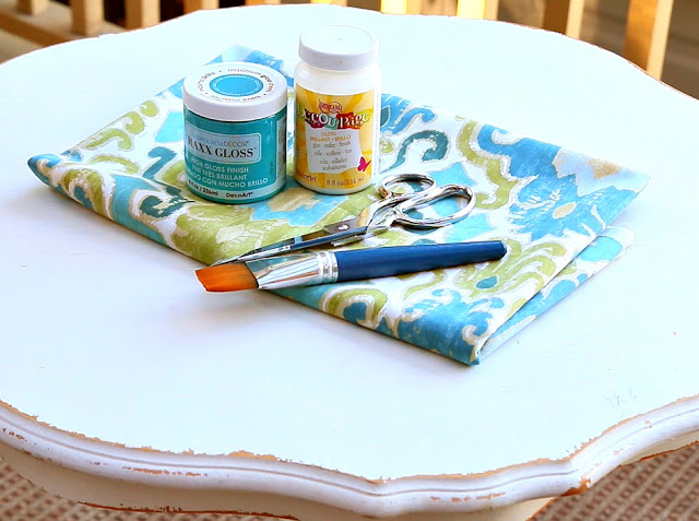 DIY Decoupaged Fabric Table Makeover