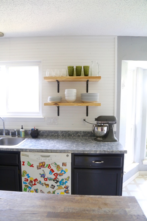 Airy Looking DIY Kitchen Open Shelving