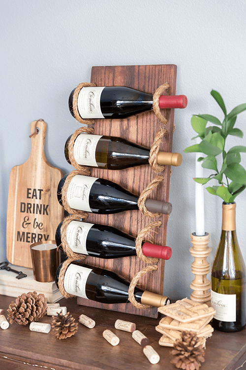 Picture Of chic diy rustic wine rack with rope  1