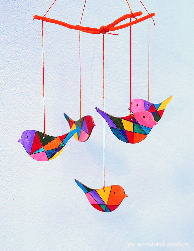 Picture Of colorful diy wooden birds mobile for nurseries  1
