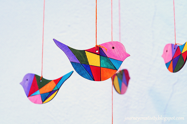 Picture Of colorful diy wooden birds mobile for nurseries  8