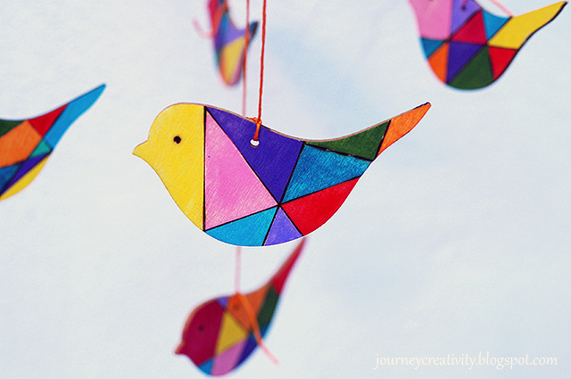 Picture Of colorful diy wooden birds mobile for nurseries  9