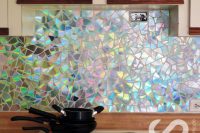 DIY old CD mosaic backsplash