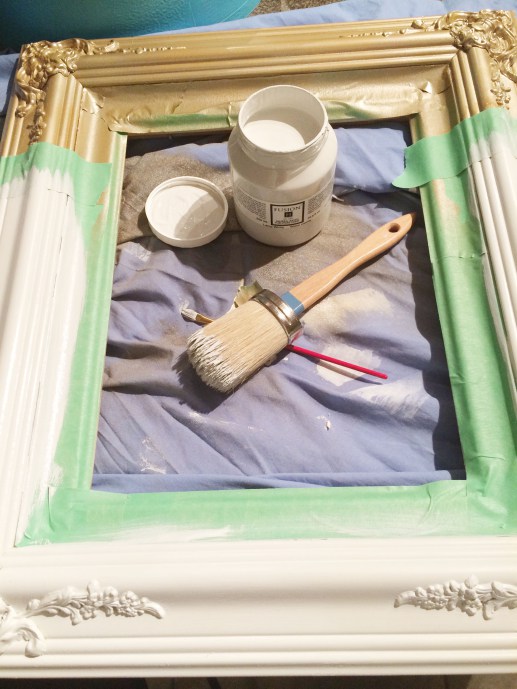 DIY Paint Dipped Frame In White And Gold