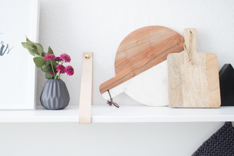 Easy DIY Kitchen Shelf With Leather Straps